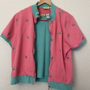 Vintage Onque Tank Top With Zip Up Vest Women's Size L And XL Flip Flip Print